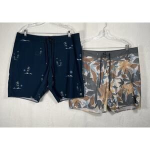 2pr Mens Size 38 Board Shorts: Quicksilver Highline Floral & Billabong Sundays